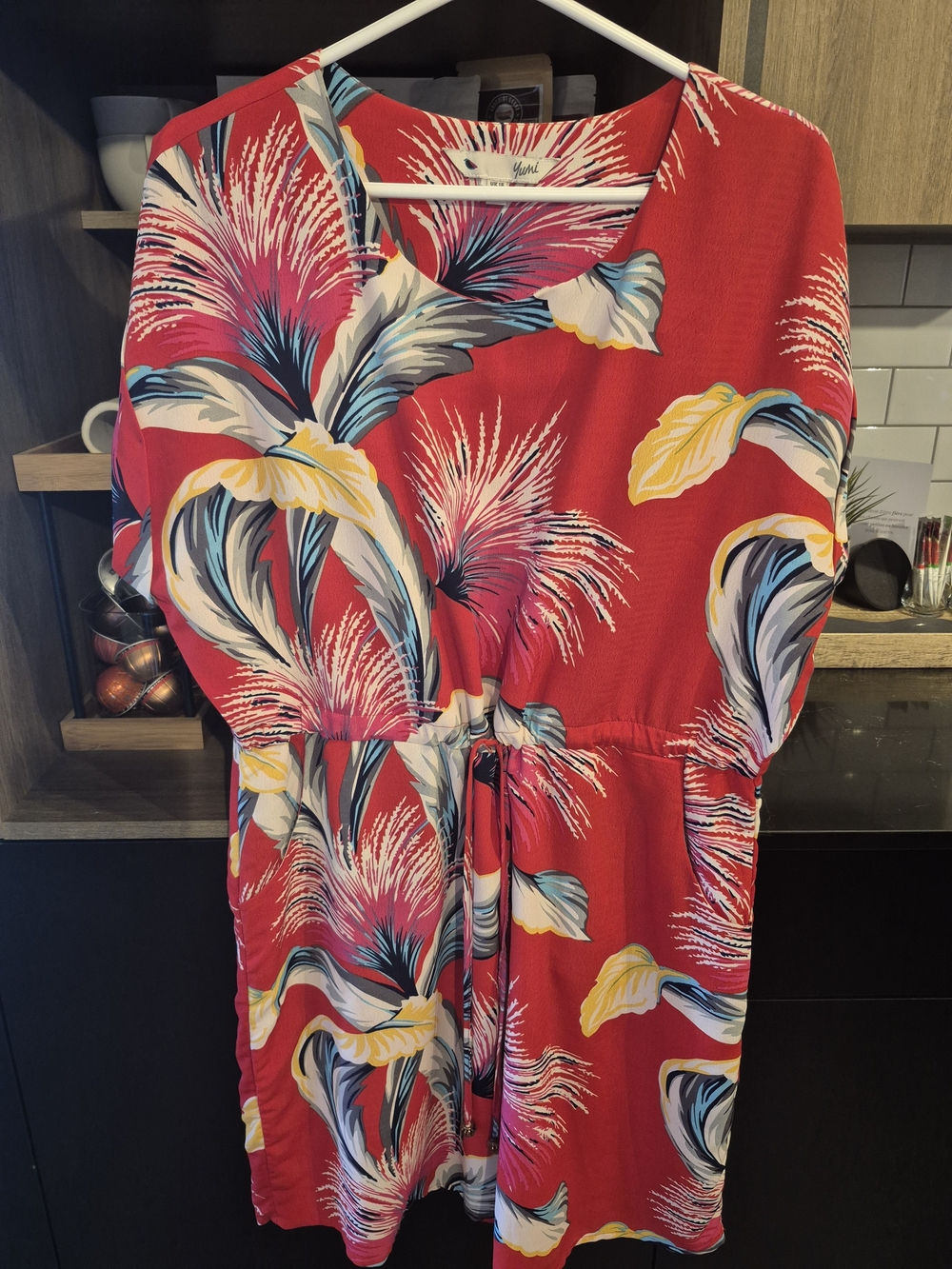 Yumi Kim Red Floral Print Women's Dress with Multicolor Leaves
